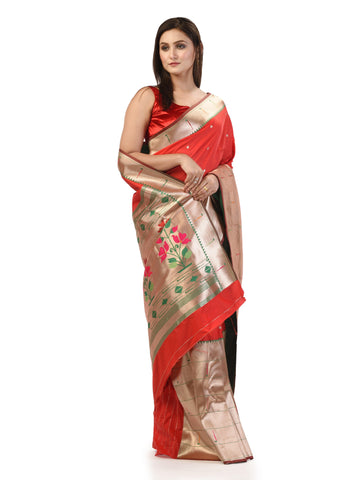 Kavvya Red Soft & Lightweight Mulberry Silk Paithani Saree - KAVVYA 