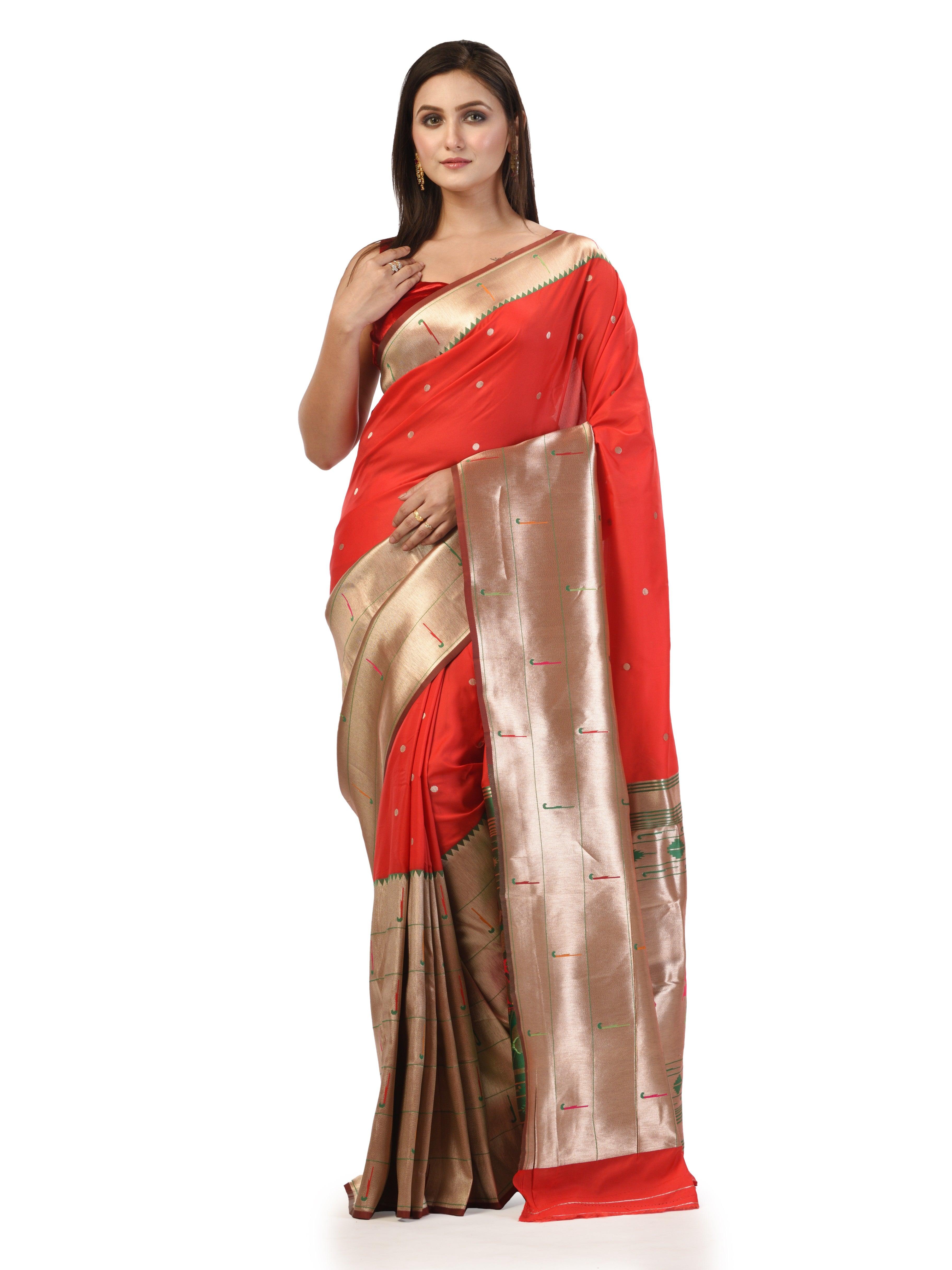 Kavvya Red Soft & Lightweight Mulberry Silk Paithani Saree - KAVVYA 