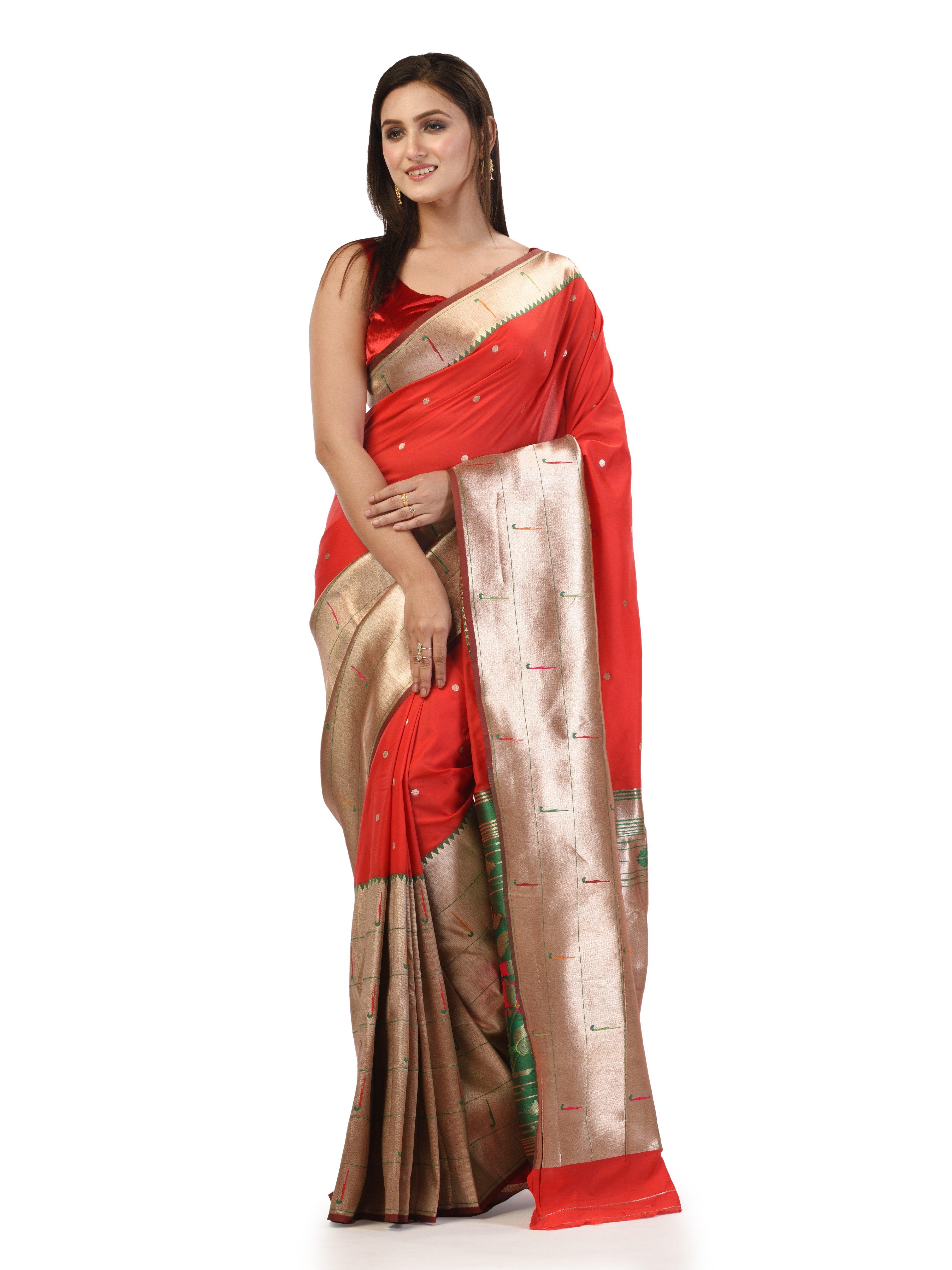 Kavvya Red Soft & Lightweight Mulberry Silk Paithani Saree - KAVVYA 