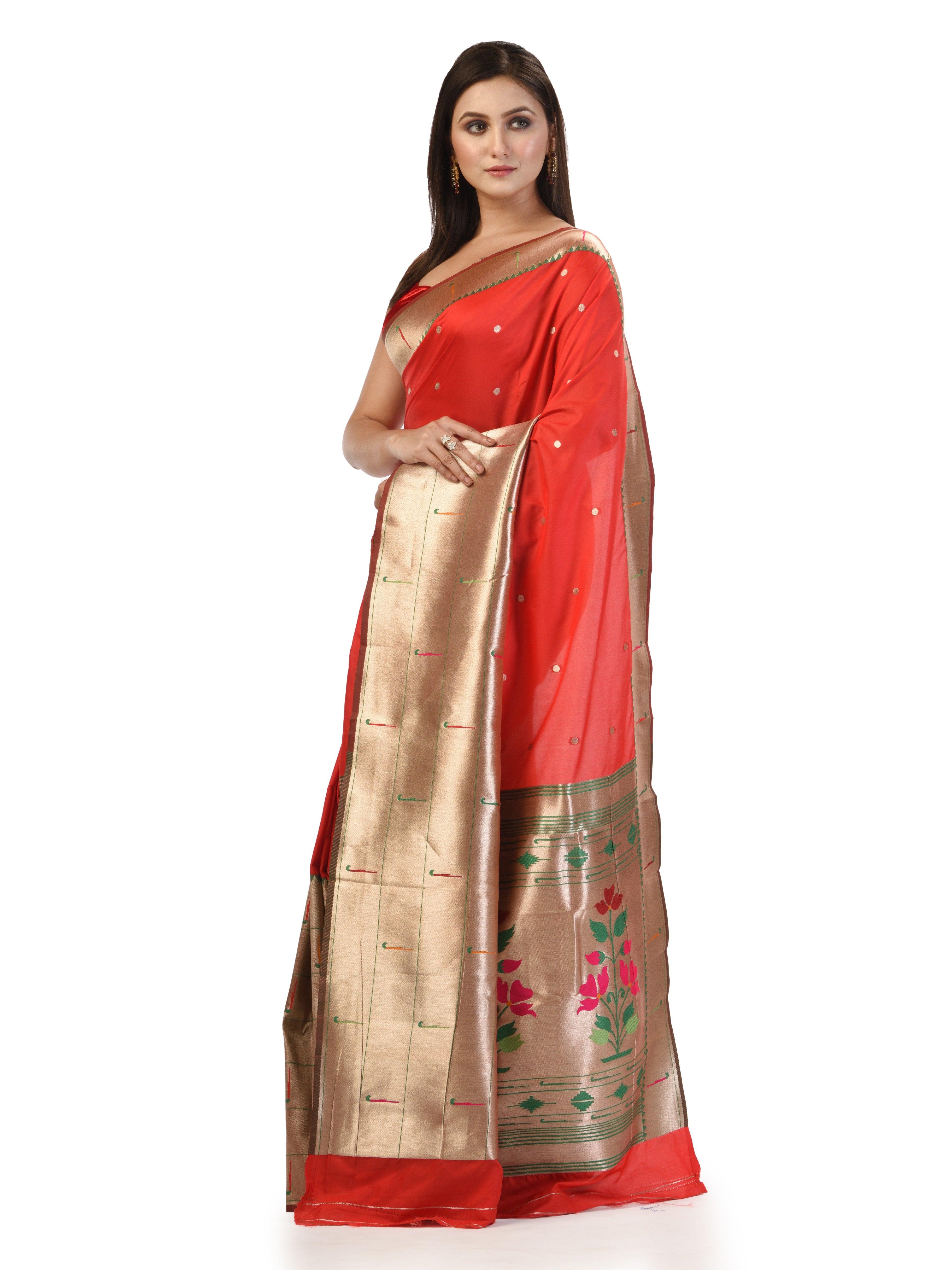 Kavvya Red Soft & Lightweight Mulberry Silk Paithani Saree - KAVVYA 