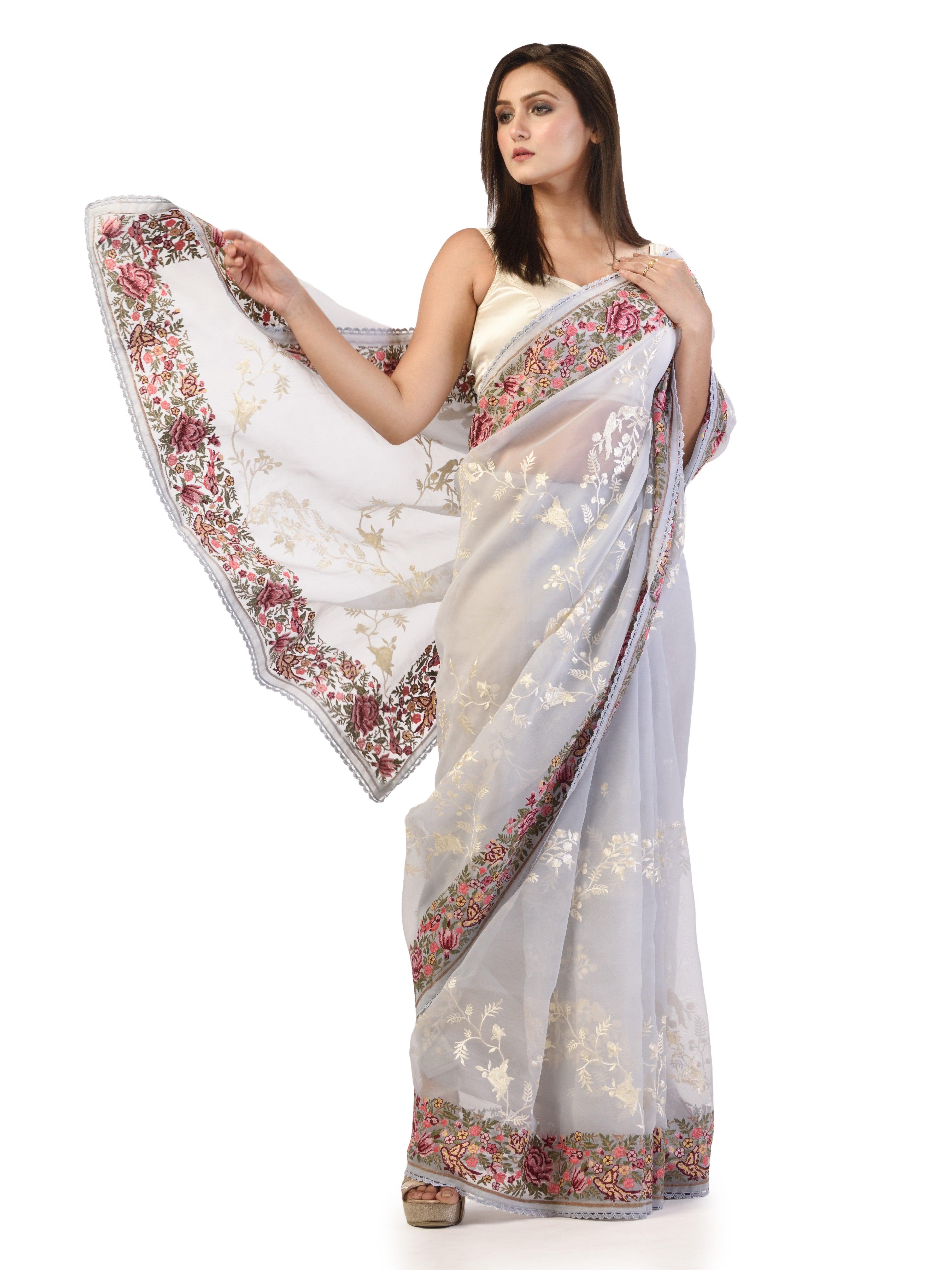 Kavvya Gray Soft & Light Weight Kora Organza Silk Saree - KAVVYA 