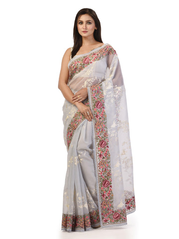 Kavvya Gray Soft & Light Weight Kora Organza Silk Saree - KAVVYA 