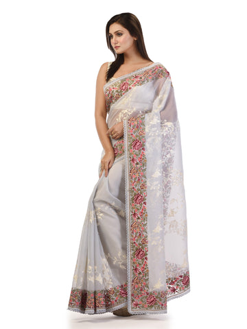 Kavvya Gray Soft & Light Weight Kora Organza Silk Saree - KAVVYA 