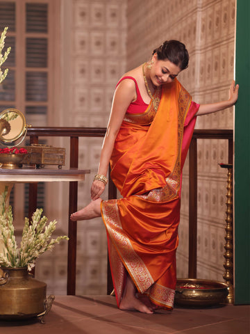 KAVVYA PURE SILK ORANGE SAREE WITH BEAUTIFUL WEAVES