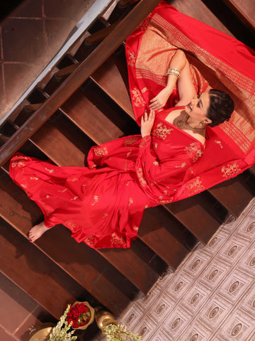 KAVVYA SOFT &amp; LIGHT WEIGHT RED CRAPE SAREE WITH SATIN BORDER
