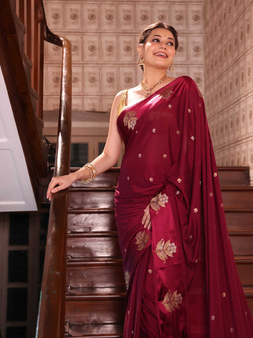 KAVVYA SOFT & LIGHT WEIGHT WINE CREPE SAREE WITH SATIN BORDER