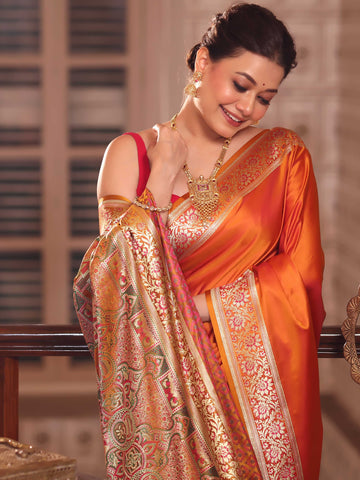 KAVVYA PURE SILK ORANGE SAREE WITH BEAUTIFUL WEAVES