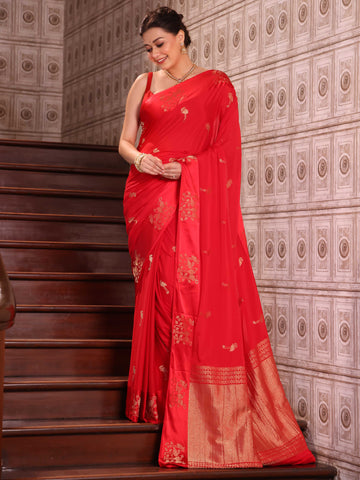 KAVVYA SOFT &amp; LIGHT WEIGHT RED CRAPE SAREE WITH SATIN BORDER