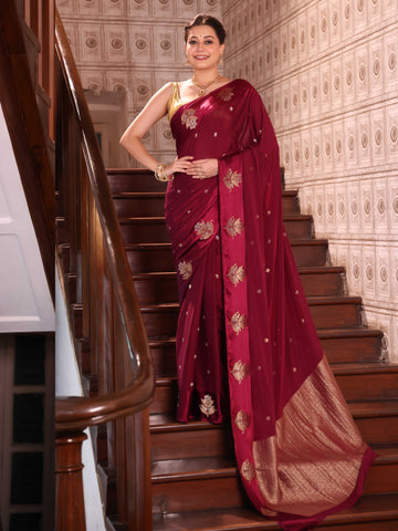 KAVVYA SOFT & LIGHT WEIGHT WINE CREPE SAREE WITH SATIN BORDER