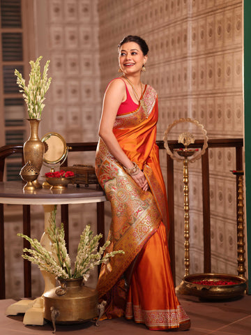 KAVVYA PURE SILK ORANGE SAREE WITH BEAUTIFUL WEAVES
