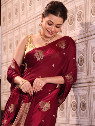 KAVVYA SOFT & LIGHT WEIGHT WINE CREPE SAREE WITH SATIN BORDER