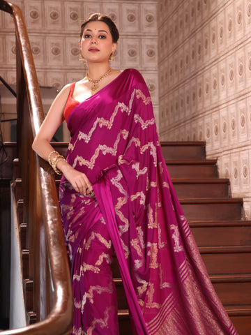 KAVVYA  WINE CREPE SAREE WITH ALL OVER GOLDEN ZARI WEAVING COMES WITH SATIN BORDER AND BEAUTIFUL ZARI WEAVED BLOUSE