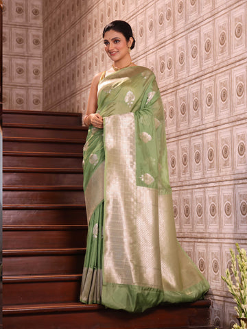 KAVVYA soft and lightweight green silk saree