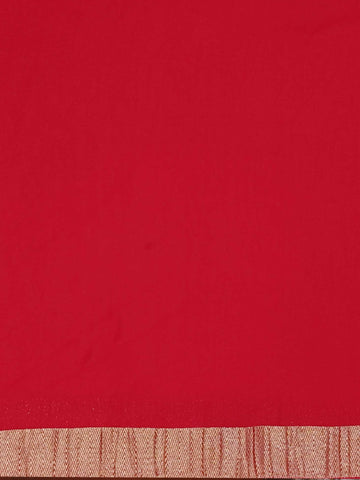 KAVVYA SOFT &amp; LIGHT WEIGHT RED CRAPE SAREE WITH SATIN BORDER