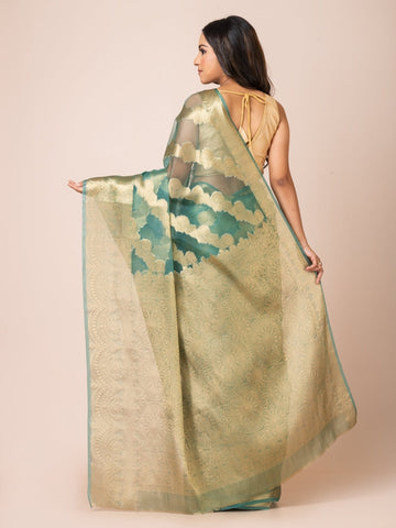 KAVVYA SOFT & LIGHT WEIGHT EMERALD GREEN ORGANZA SILK WEAVING SAREE - KAVVYA