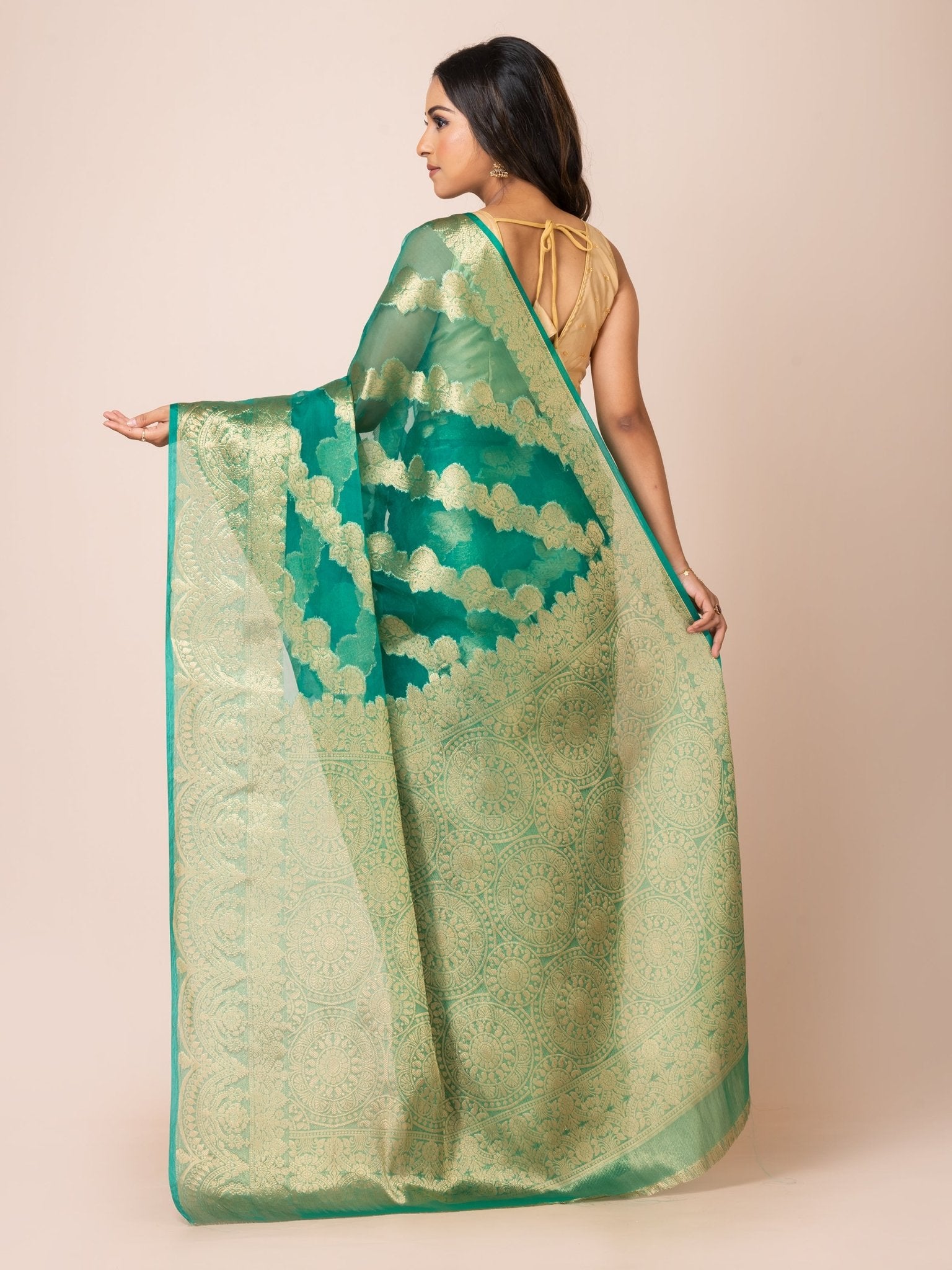 KAVVYA SOFT & LIGHT WEIGHT GREEN ORGANZA SILK WEAVING SAREE - KAVVYA