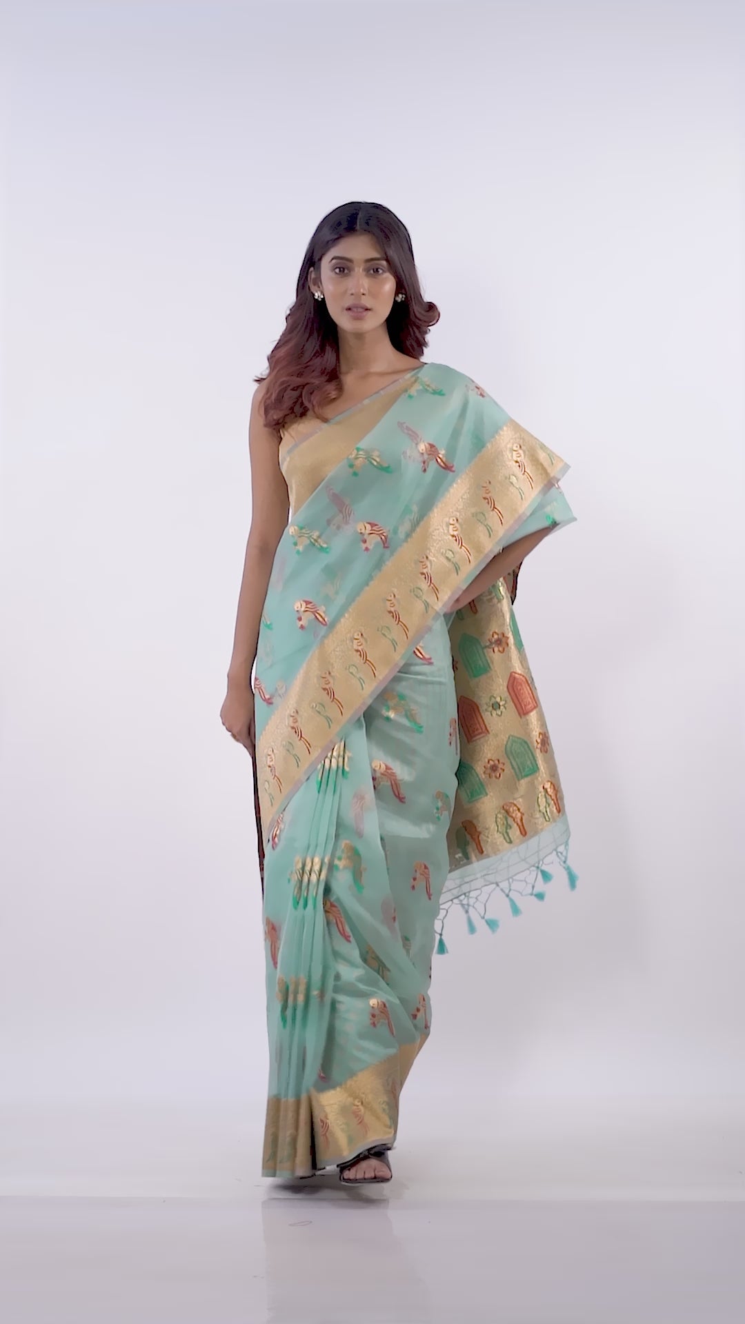 Kavvya Torquoise Blue Soft & Lightweight Kora Organza Weaving Silk Saree