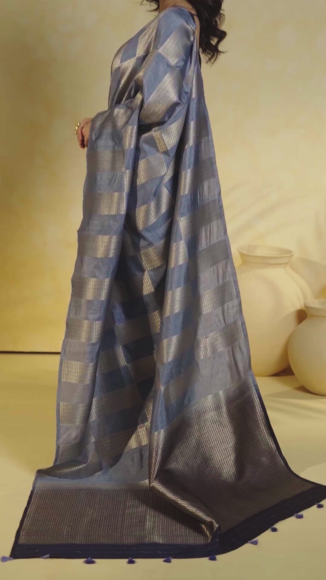 KAVVYA soft & lightweight blue color benarasi handloom saree