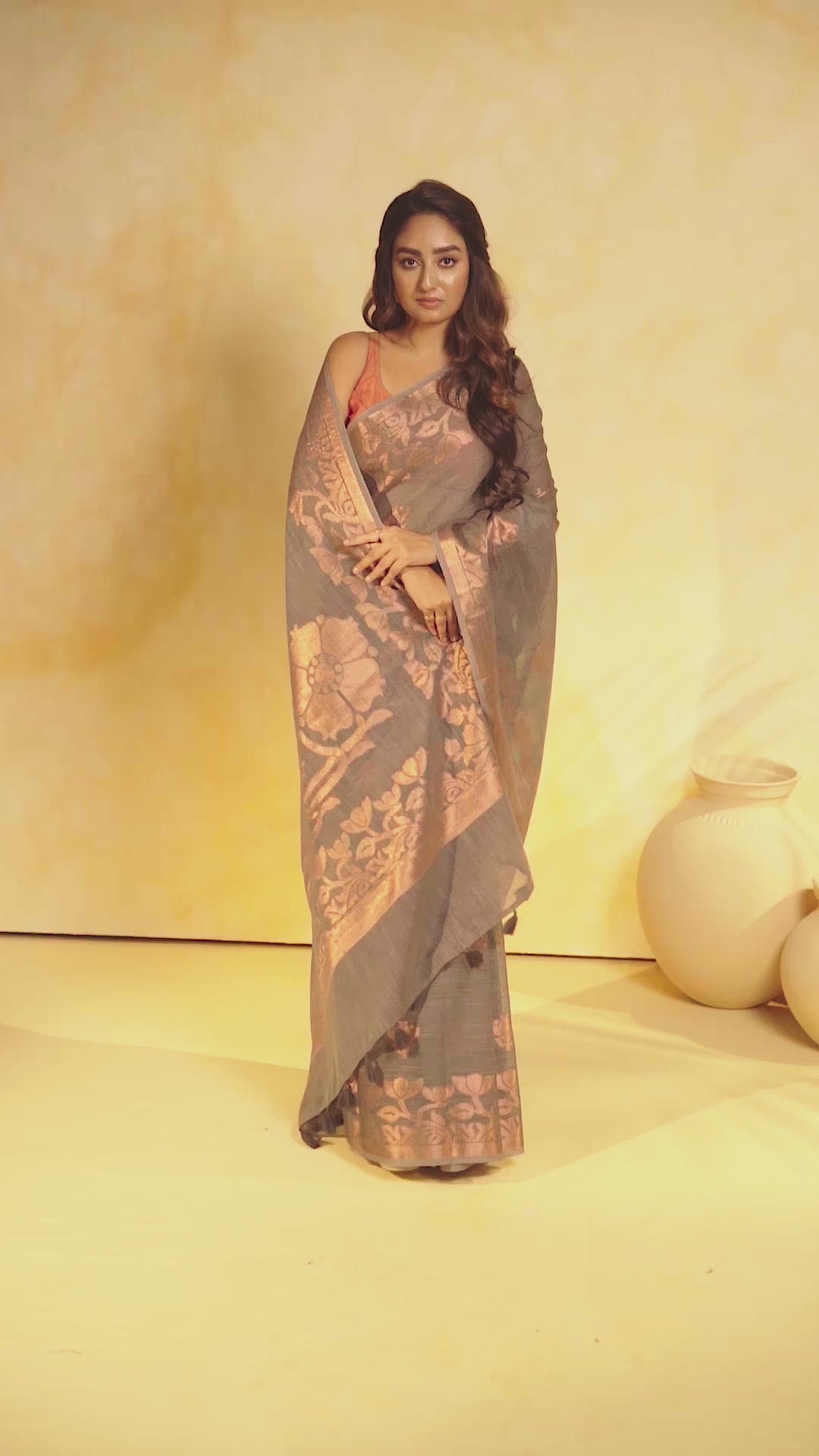 KAVVYA soft & lightweight charcole grey color benarasi handloom saree