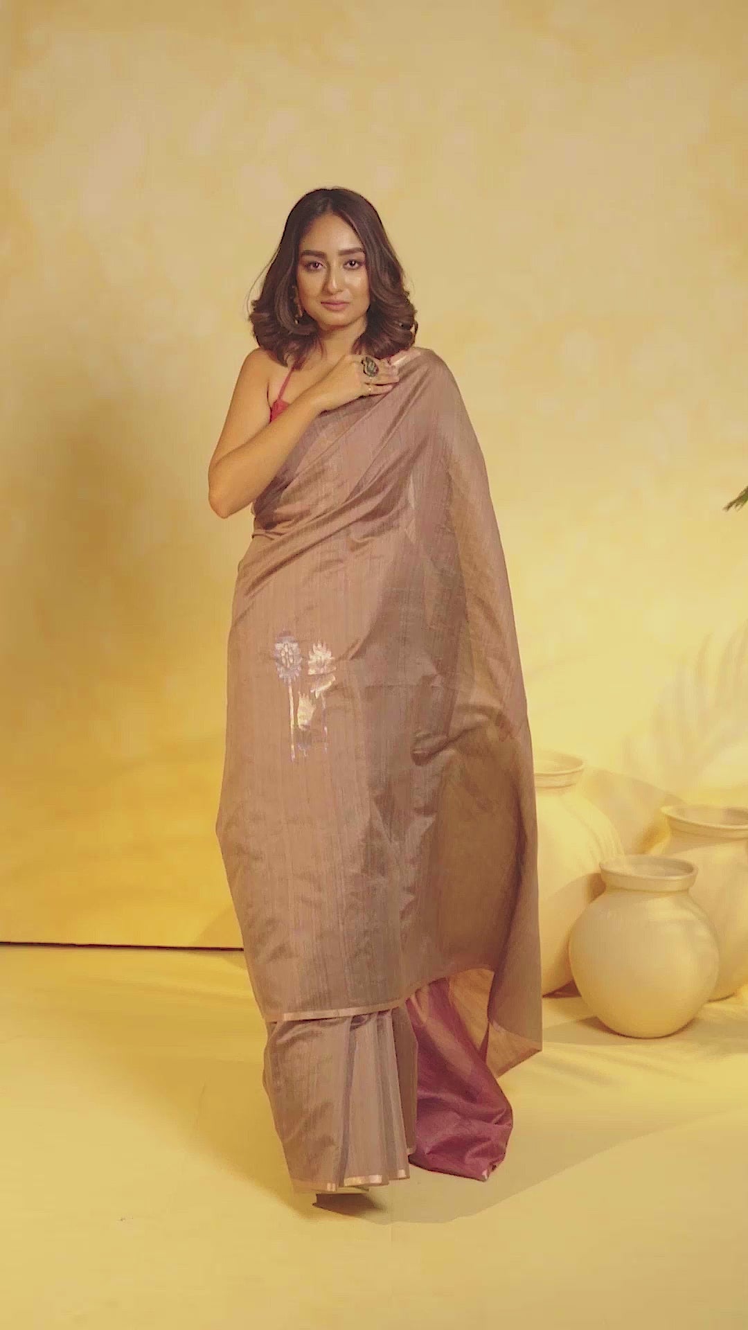 KAVVYA soft and lightweight camel brown color weaving silk saree