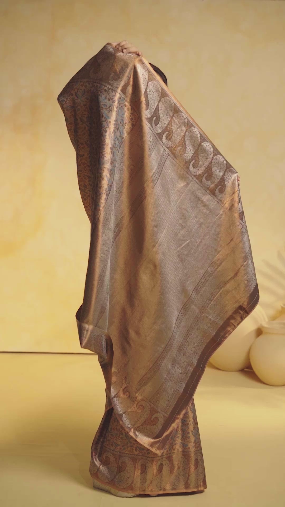 KAVVYA soft and lightweight bronze color weaving silk saree