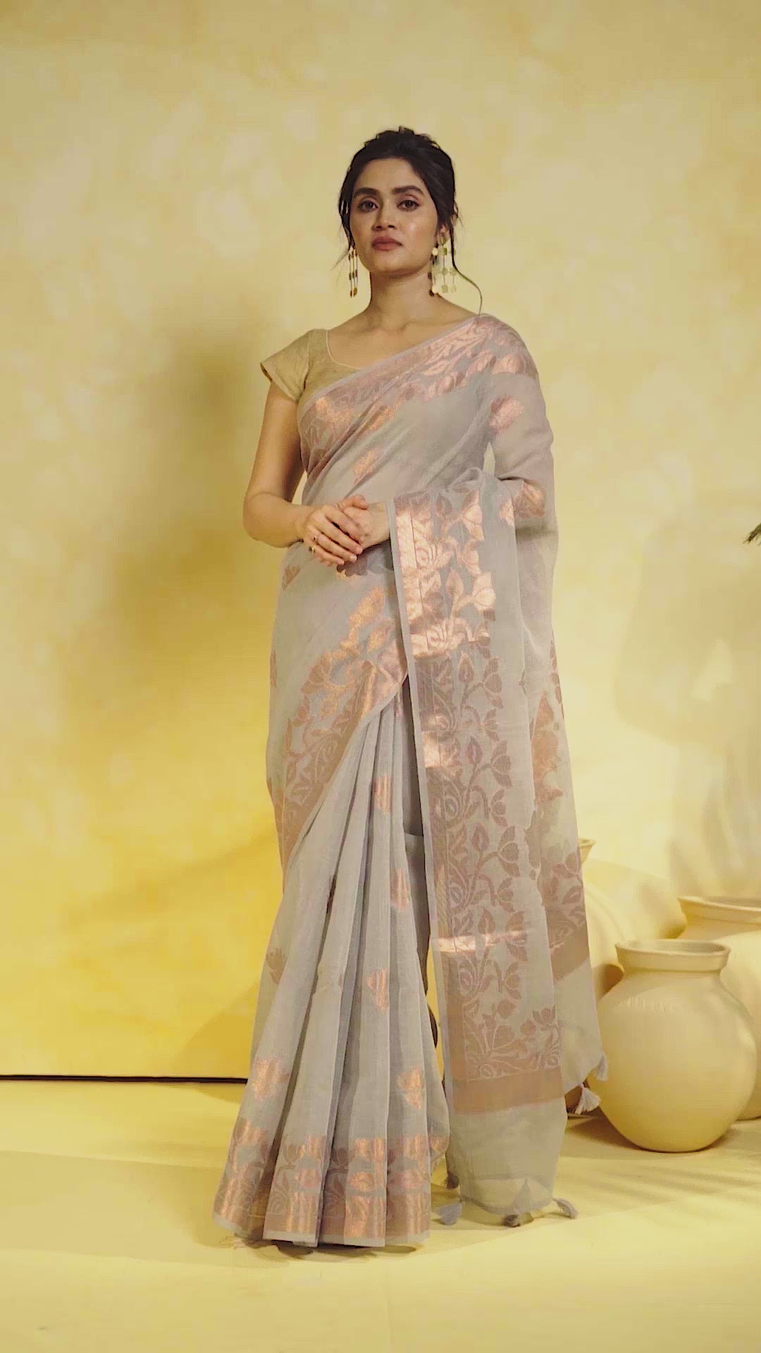 KAVVYA soft & lightweight melange grey color benarasi handloom saree