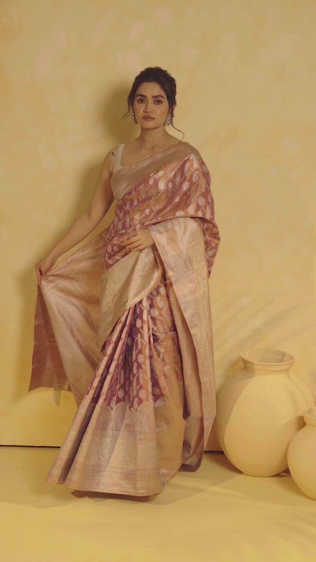 KAVVYA soft and lightweight  rose gold color weaving silk saree