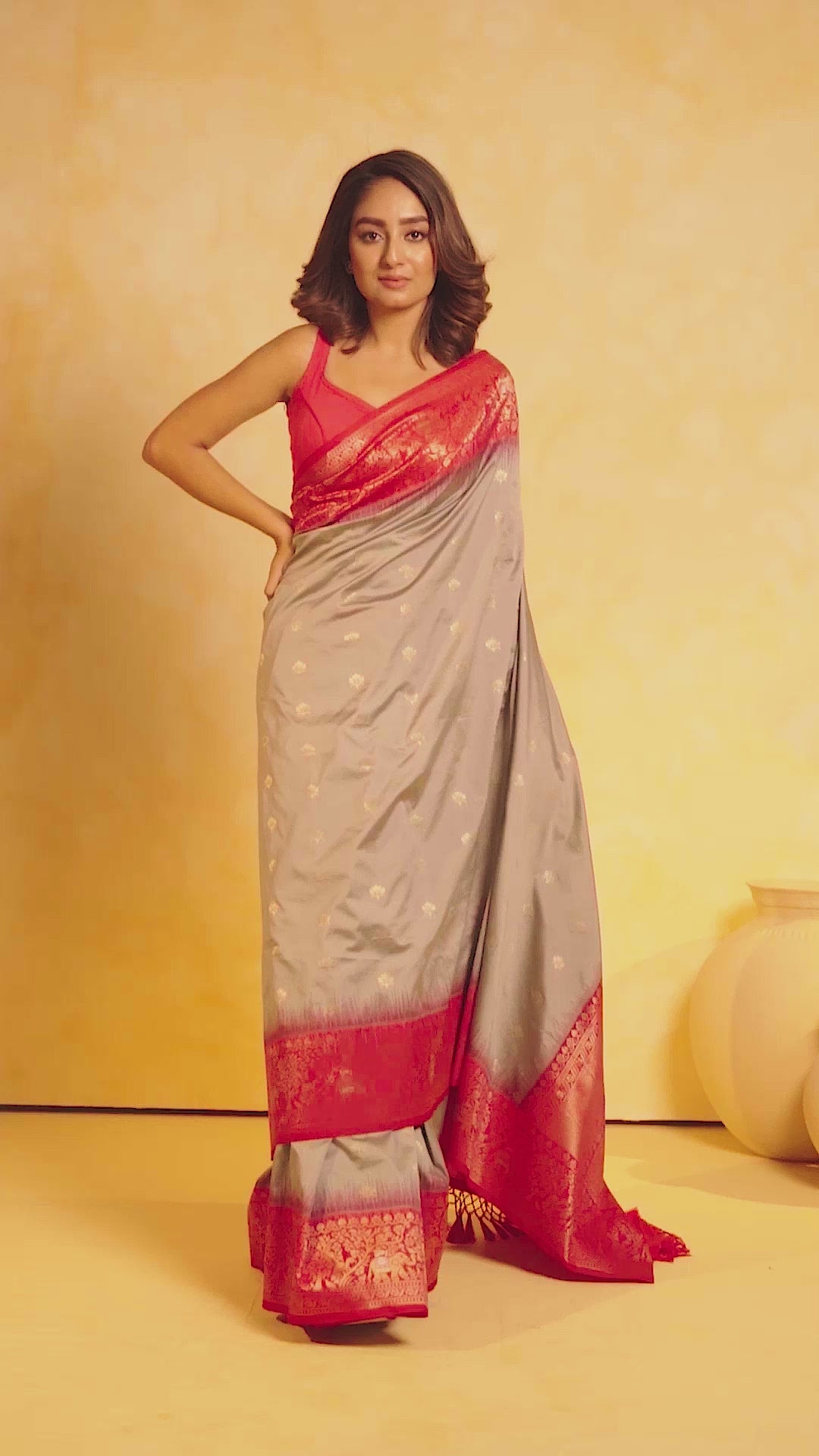 KAVVYA soft and lightweight  grey color weaving silk saree