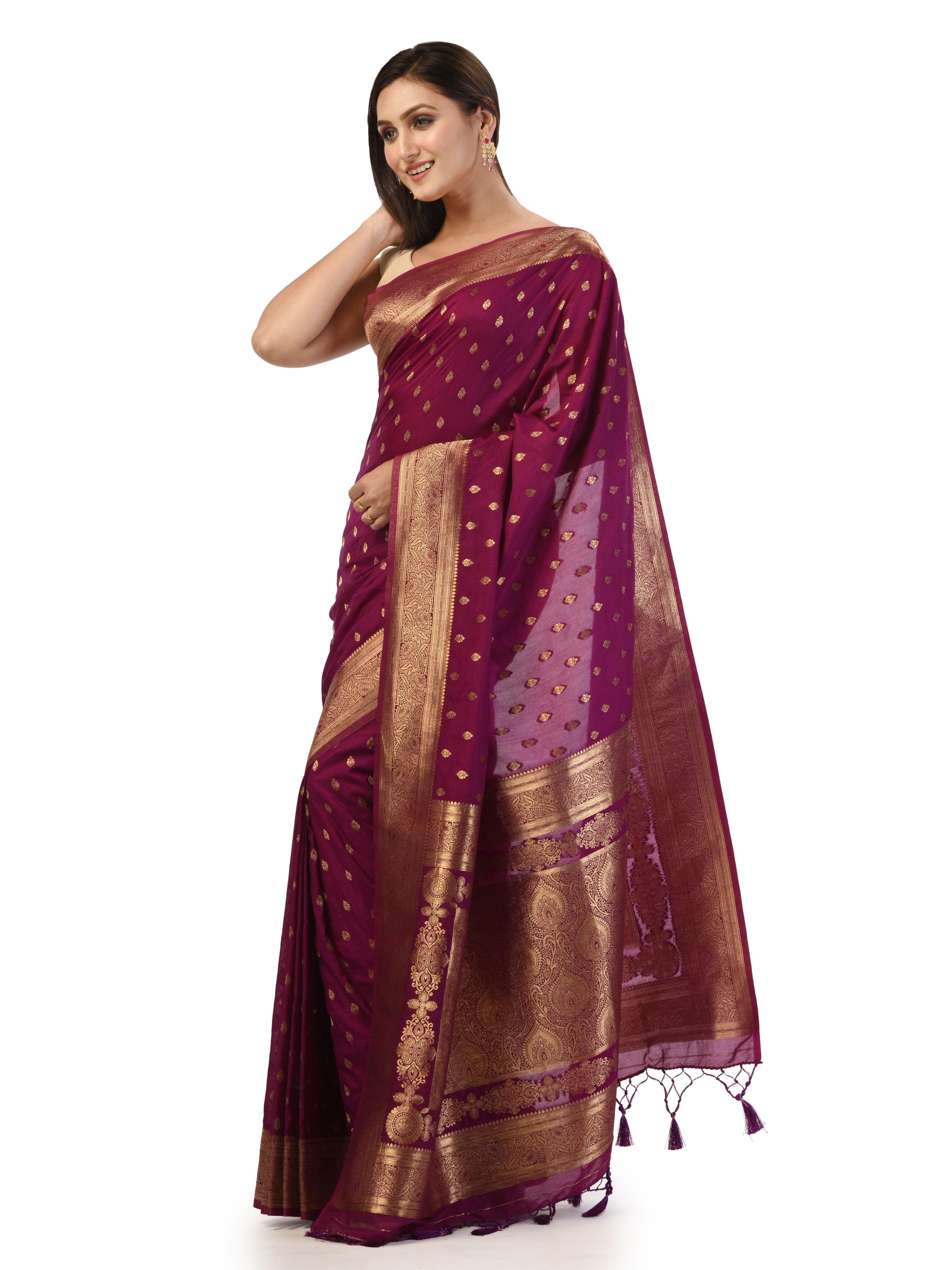 Kavvya Purple Soft & Lightweight Creamy Silk Weaving Saree - KAVVYA 