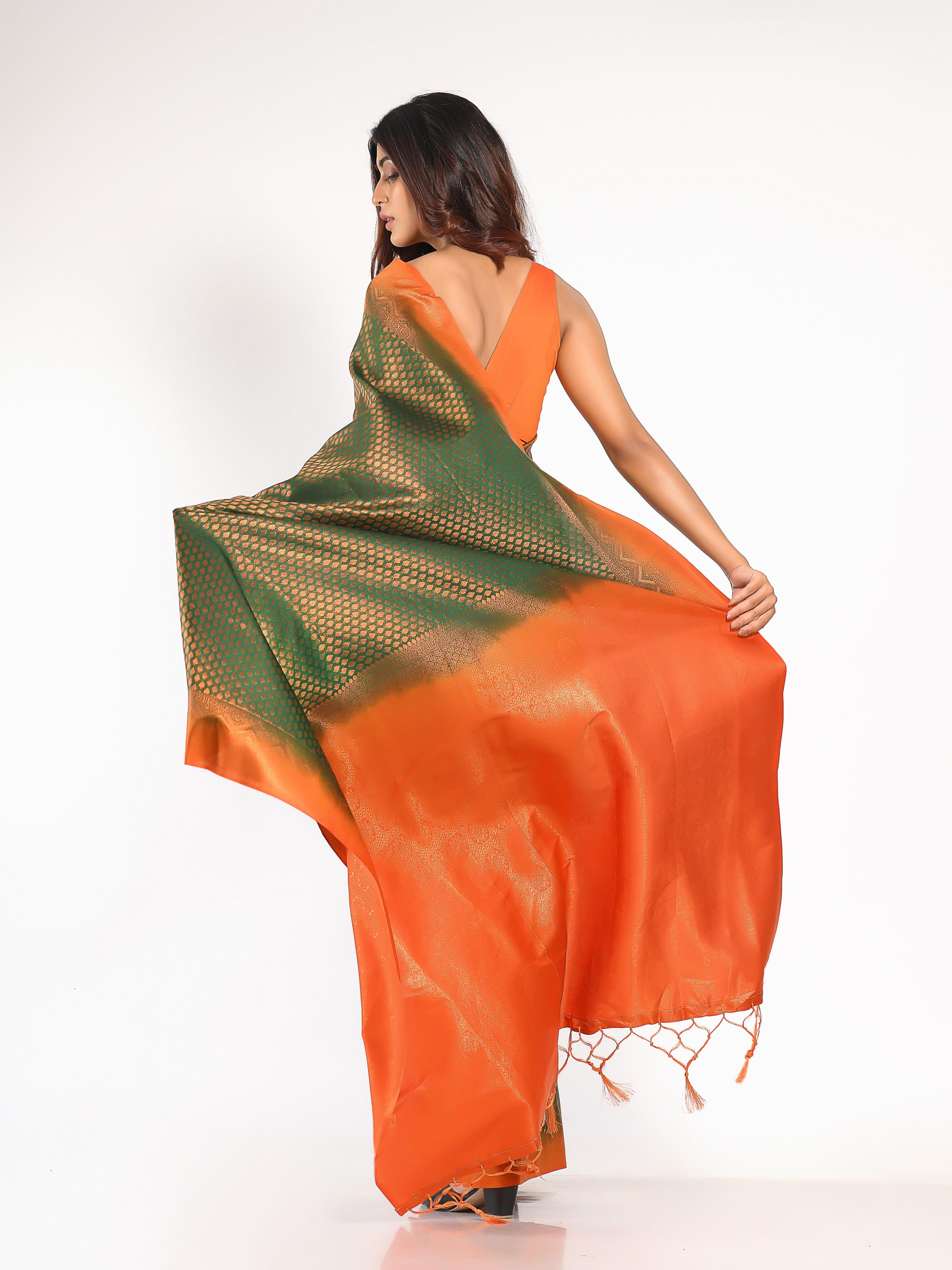 Kavvya Orange Soft & Lightweight Weaving Softy Silk Saree - KAVVYA 