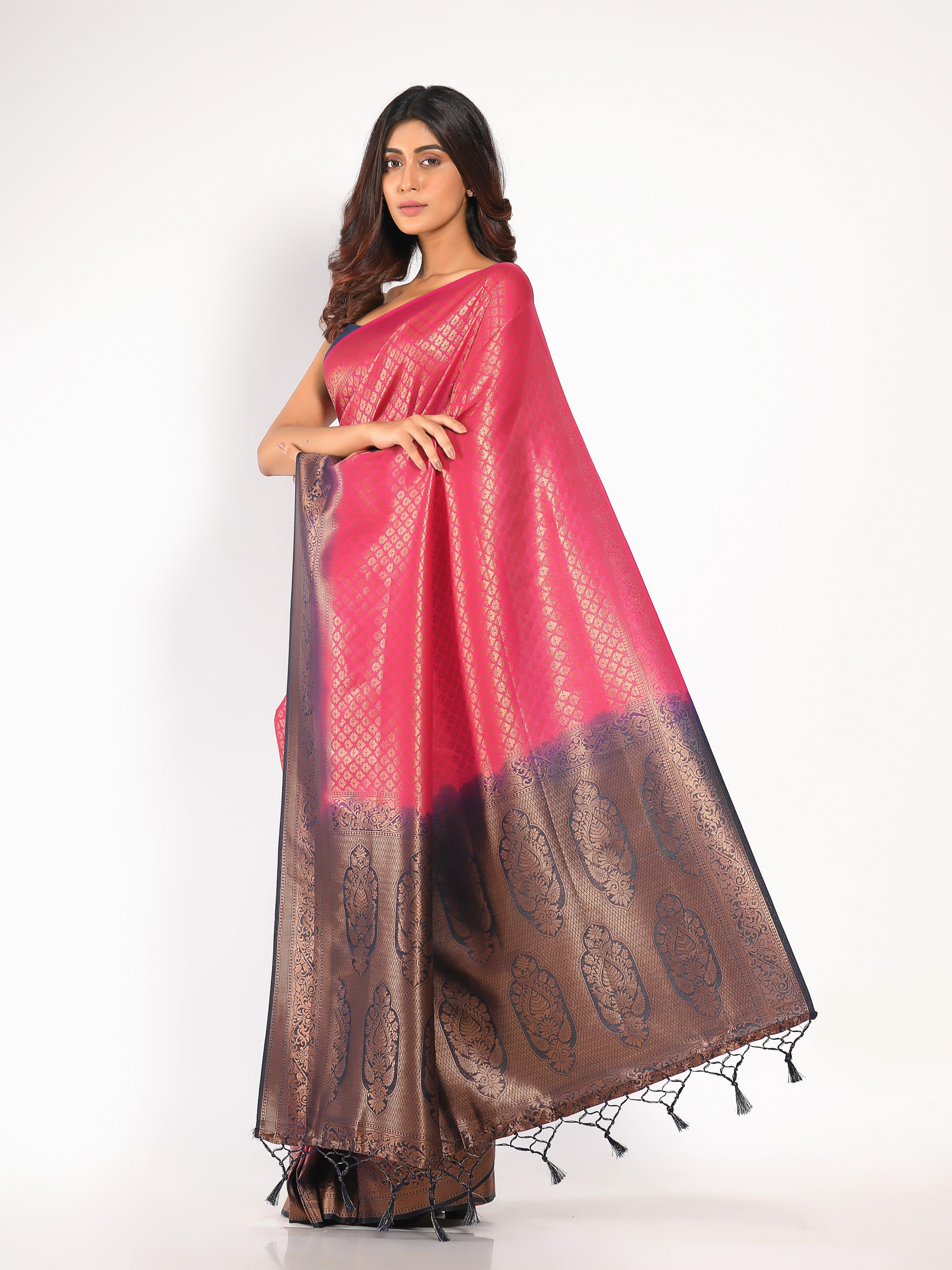 KAVVYA Rani Soft & Lightweight Softy Silk Saree Bronze Zari Weaving - KAVVYA 