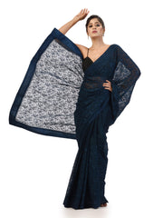 Kavvya Navy Blue Soft & Lightweight Fancy Shimmer Chiffon Saree - KAVVYA 