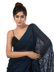 Kavvya Navy Blue Soft & Lightweight Fancy Shimmer Chiffon Saree - KAVVYA 
