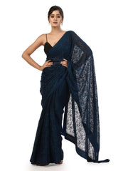 Kavvya Navy Blue Soft & Lightweight Fancy Shimmer Chiffon Saree - KAVVYA 